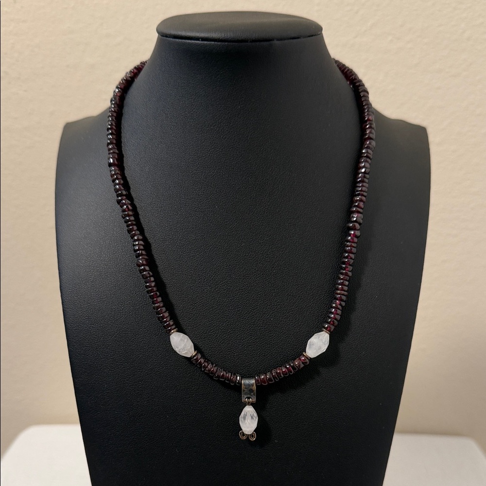 Beautiful Handmade Garnet and Quartz Beaded Necklace